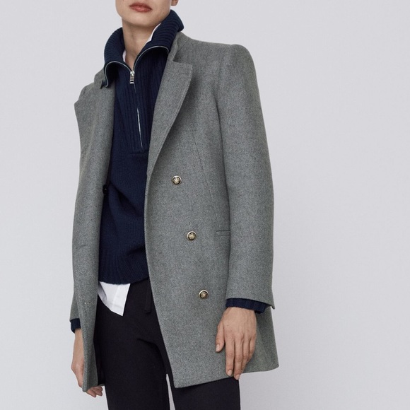ZARA DOUBLE BREASTED WOOL COAT GOLD BUTTONS - Picture 9 of 10